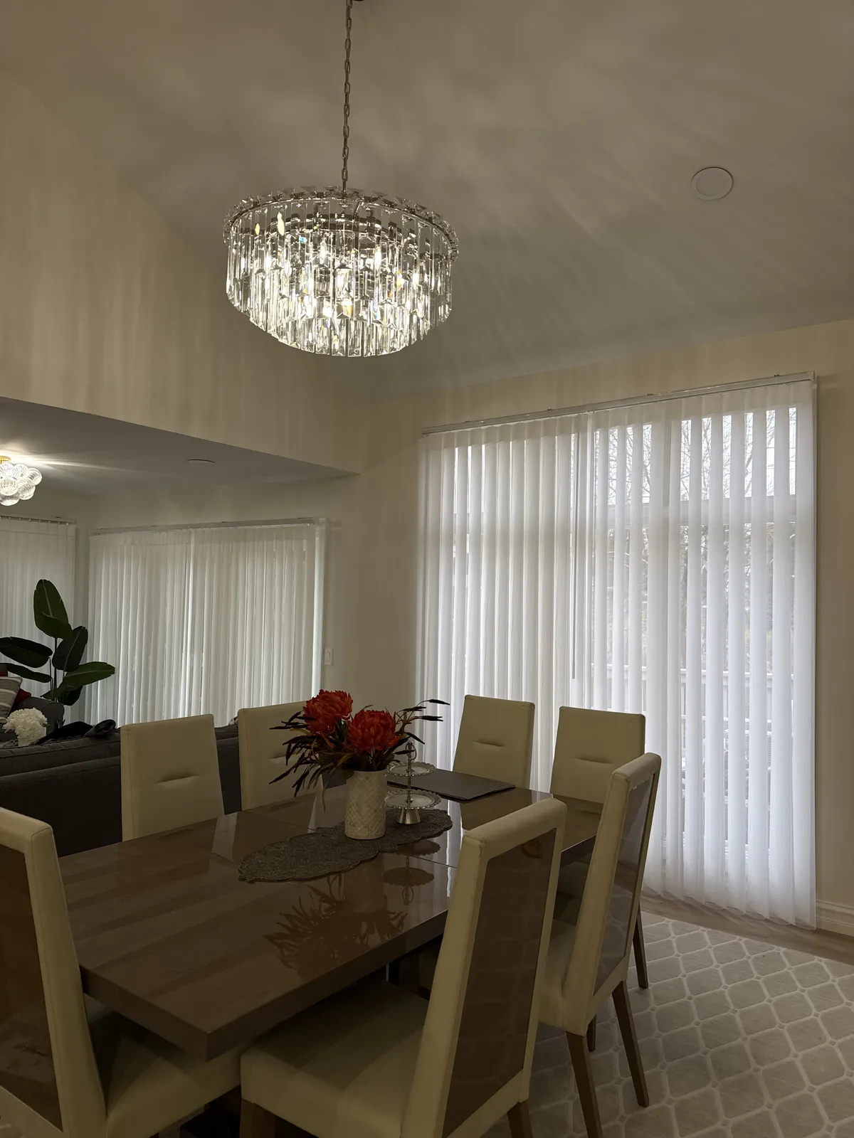 Sheer Horizontal Shades installed, Dining Room, Sliding Door