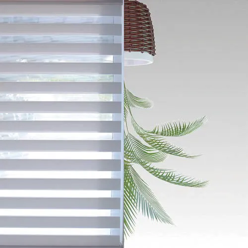 Zebra shade with bands aligned, daylight and view coming through